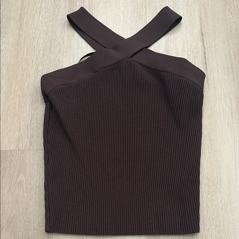Aritzia Brown Sculpt Knit Criss Cross Tank